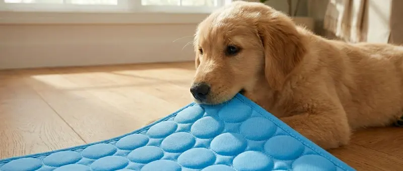Puppy resting safely on Aerofold cooling mat